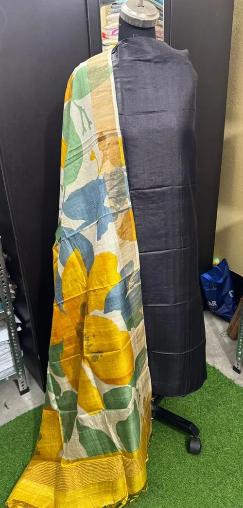 Pure Handloom Tussar Silk  Hand block Printed Dress Materials